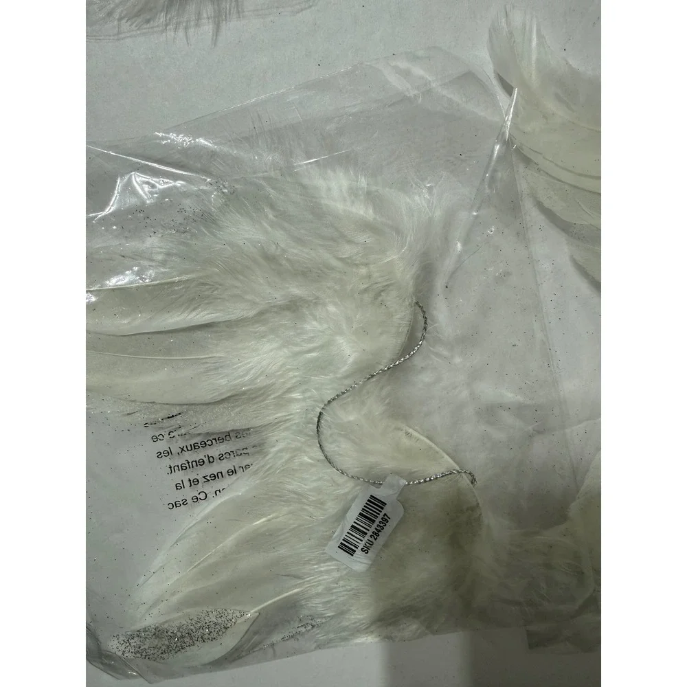 Pier 1 Imports White Feather Angel Wing Christmas Ornaments Glitter Set of 4